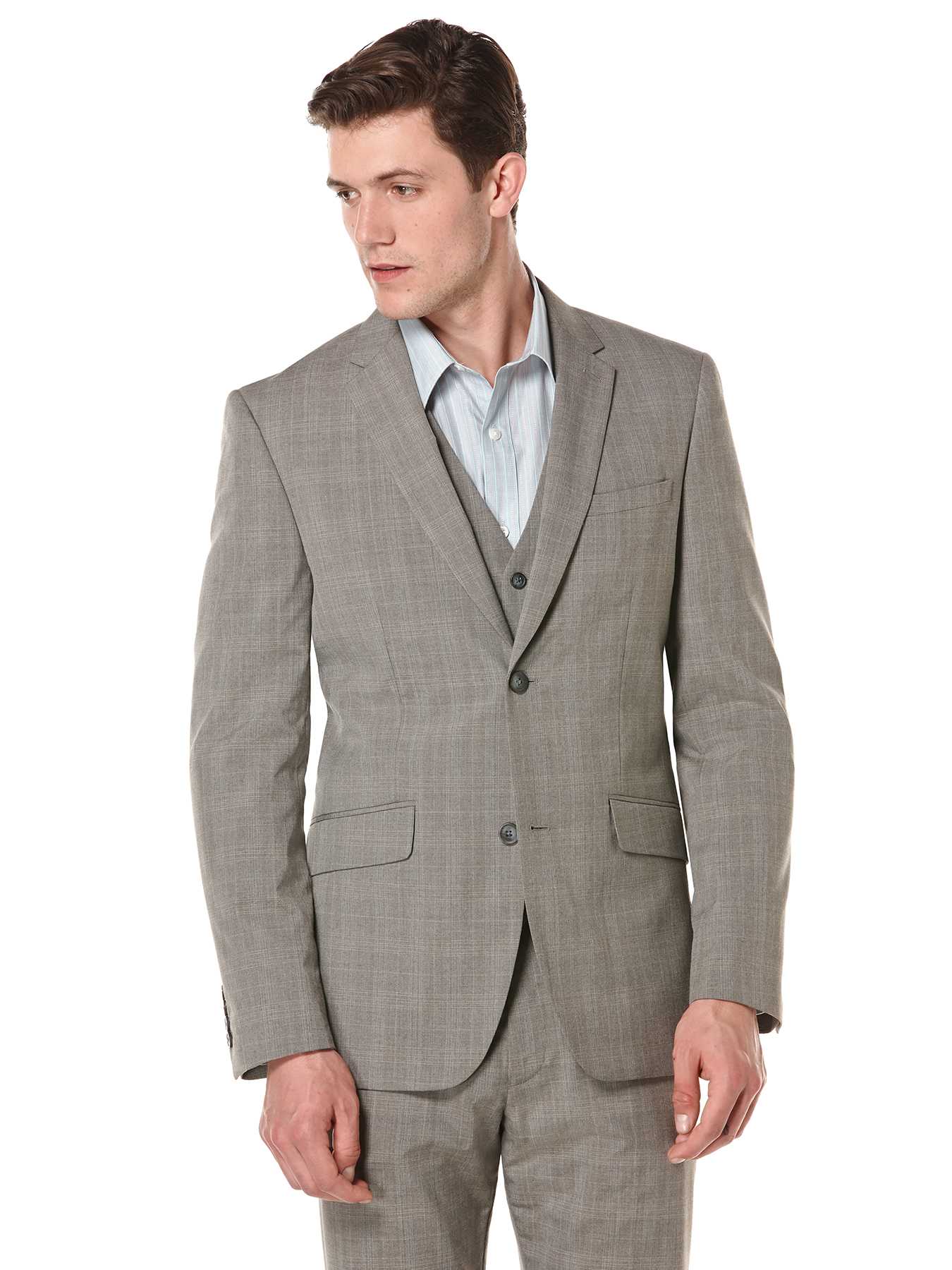 Perry Ellis Plaid Heather Two Button Suit Jacket