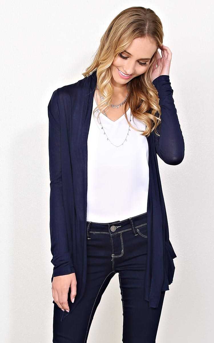 Navy Draped Front Knit Wrap - SML - Navy in Size Small by Styles For Less