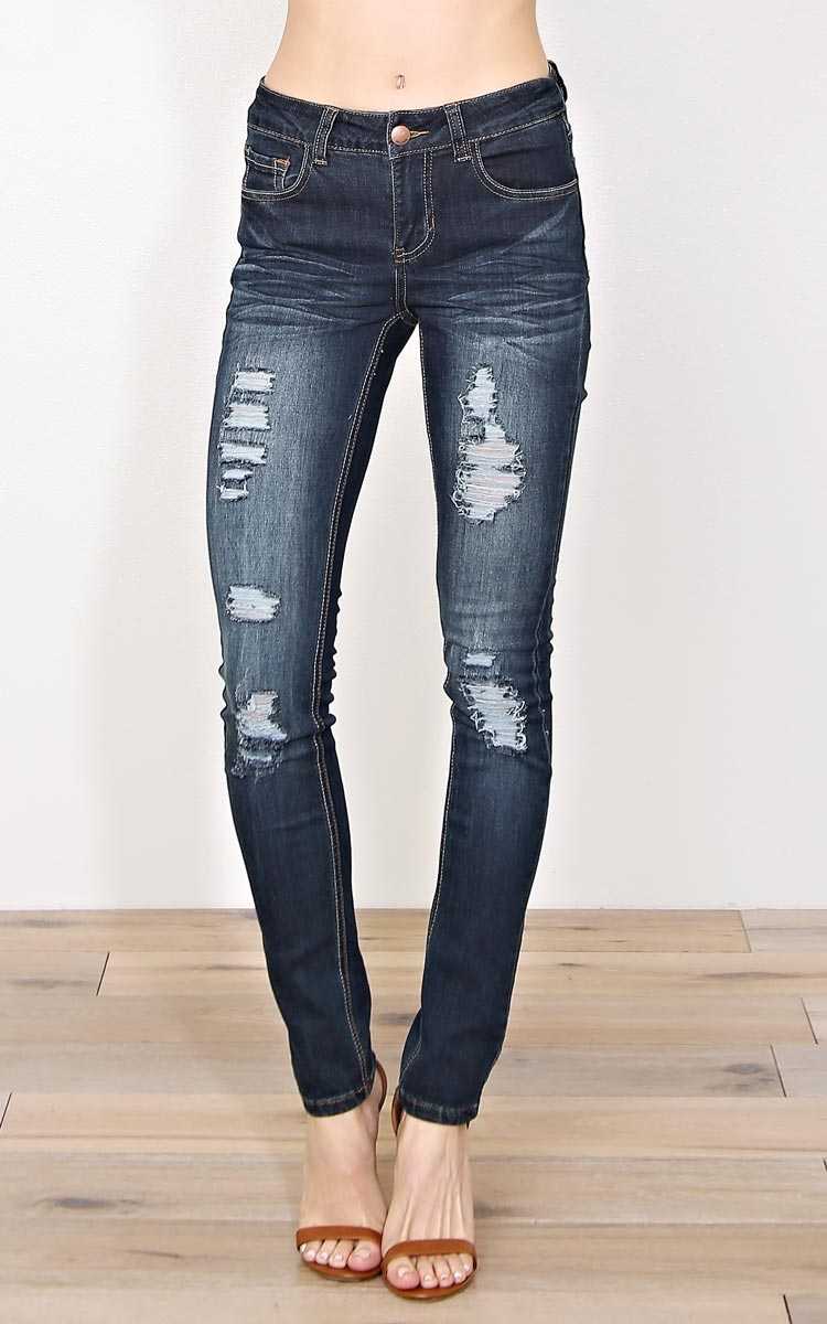 Jordan Denim Skinny Jeans - Dk Destroyed in Size by Styles For Less