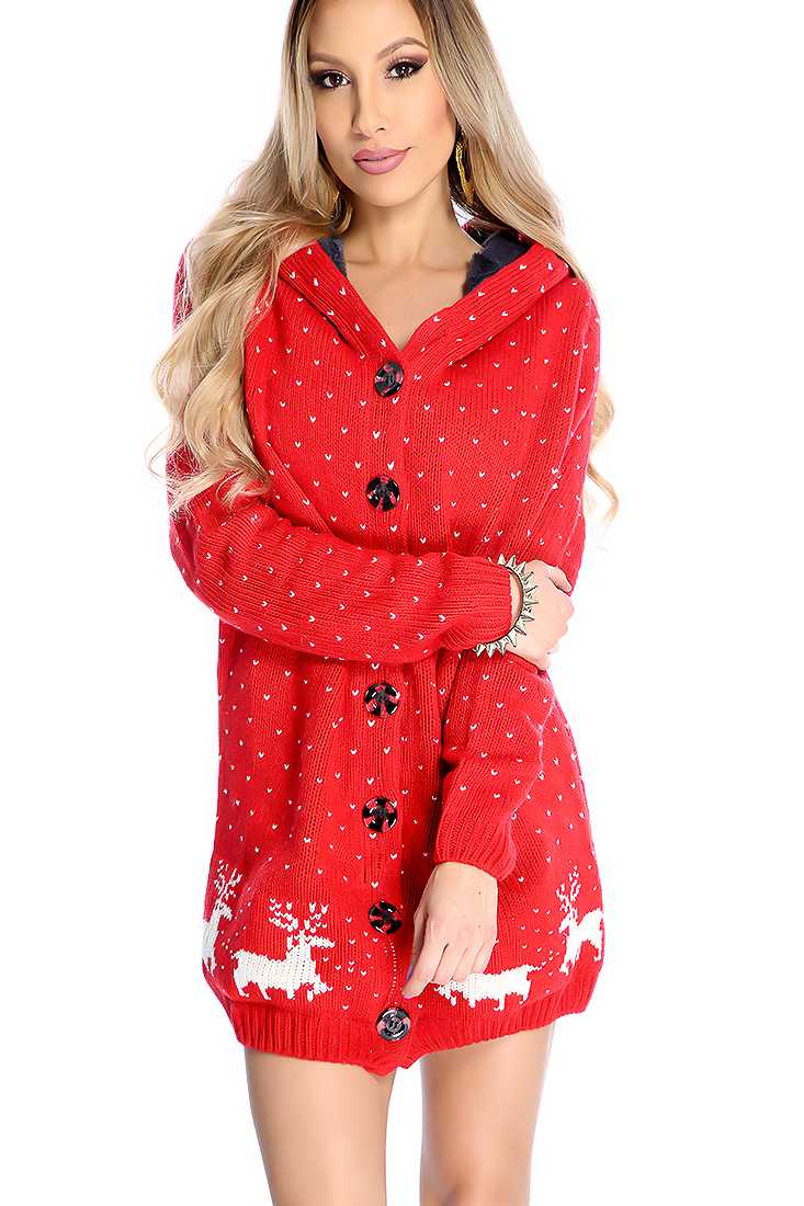 Red Long Sleeve Plush Lined Knitted Oversized Sweater