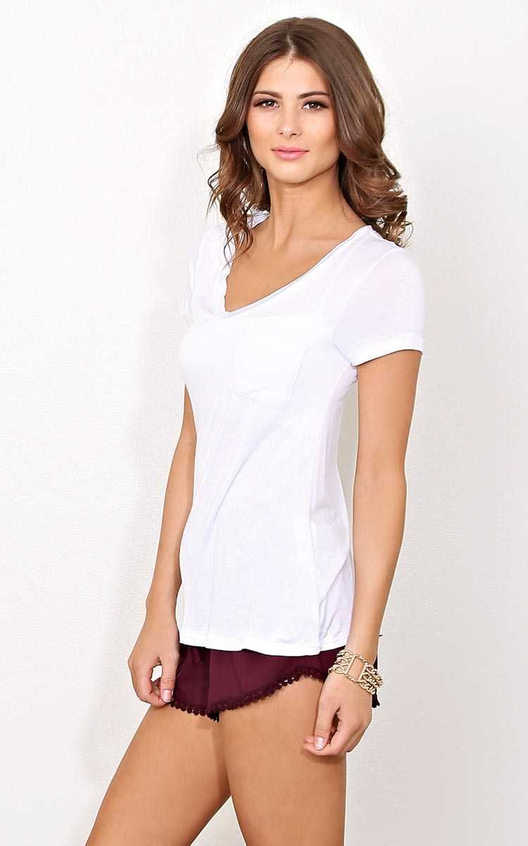 White Days End Knit Pocket Tee - SML - White in Size Small by Styles For Less