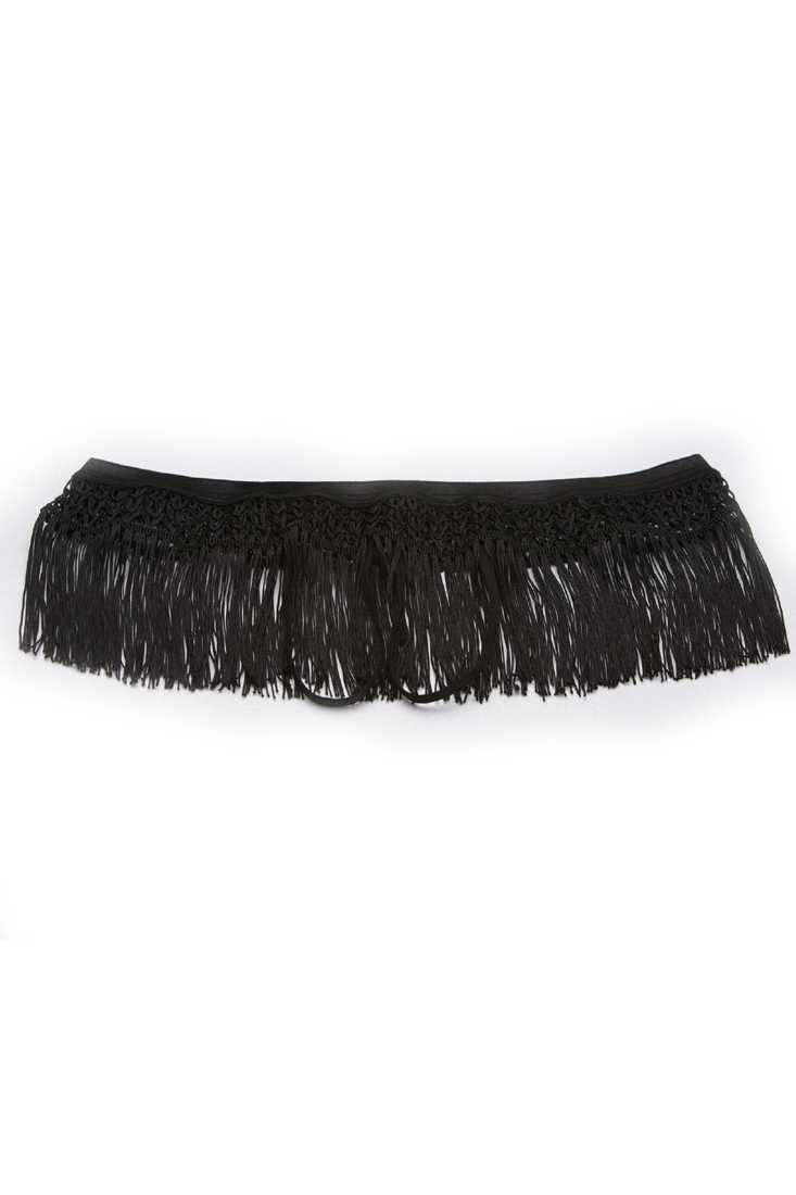 Black Fringe Open Front Panty