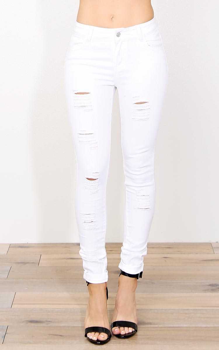 Deneice Distressed Skinny Jeans - White Destroyed in Size by Styles For Less