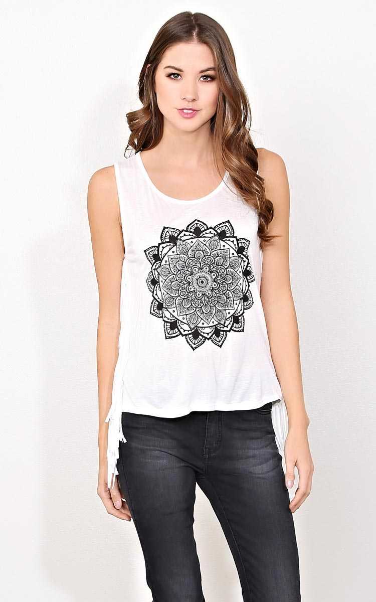 Medallion Fringe Graphic Tank - - Ivry/Natrl in Size by Styles For Less