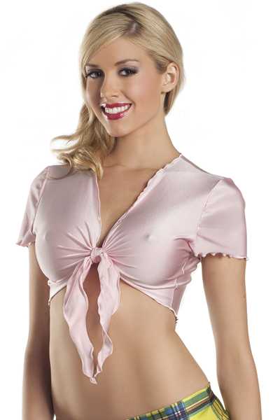 Light Pink Solid Color School Girl Tie Top