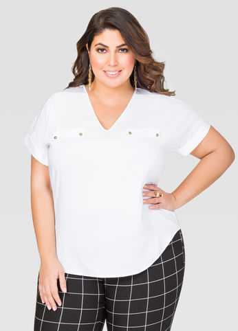 Sateen Trim V-Neck Blouse