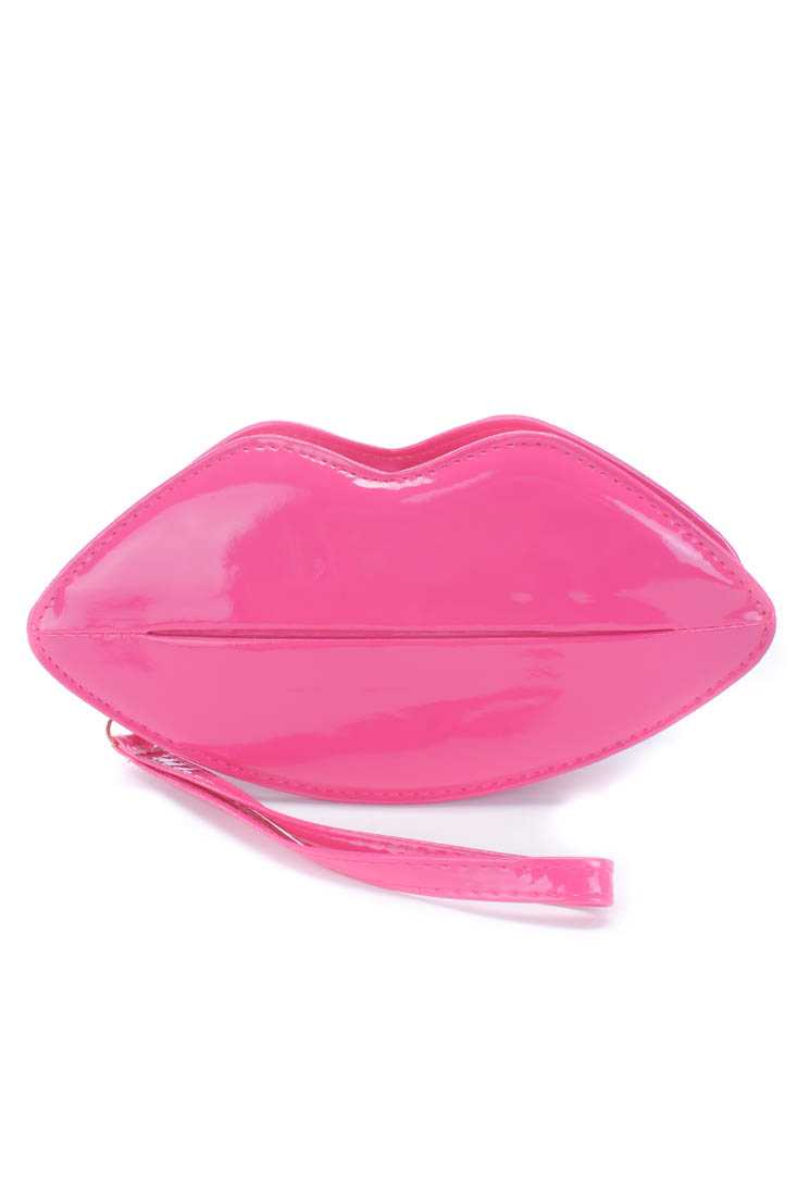 Fuchsia Lip Faux Leather Chain Link Zipper Handbag