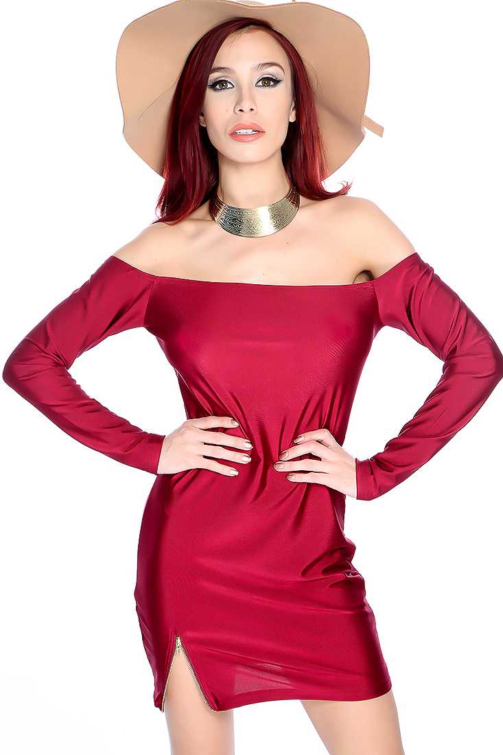 Sexy Wine Long Sleeve Off the Shoulder Party Dress
