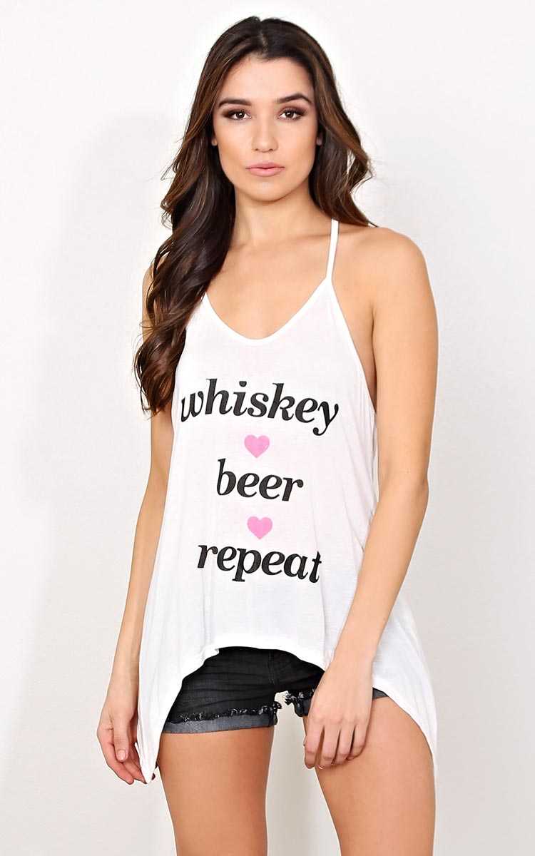 WHISKEY BEER REPEAT Knit Tank - LGE - White in Size Large by Styles For Less