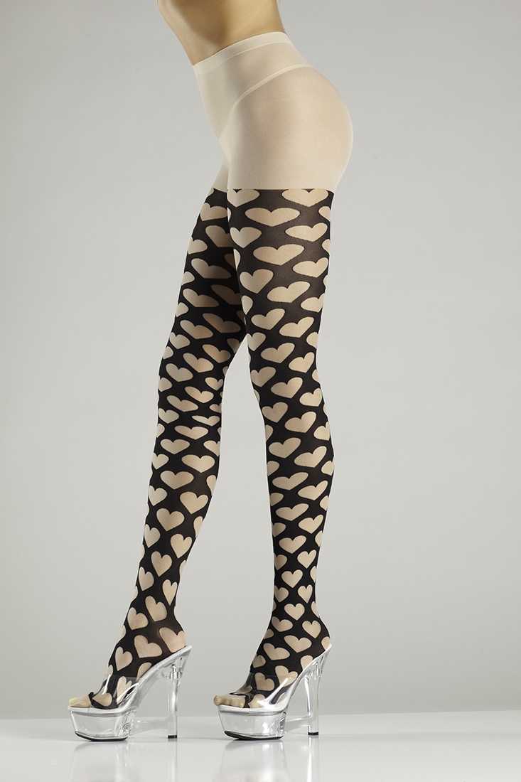Nude Black Two Tone Heart Pattern Tights