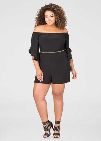 Off-Shoulder Flare Sleeve Romper