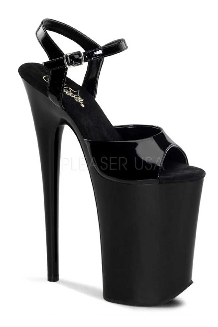 Black Strappy Peep Toe Extreme High Heels Patent