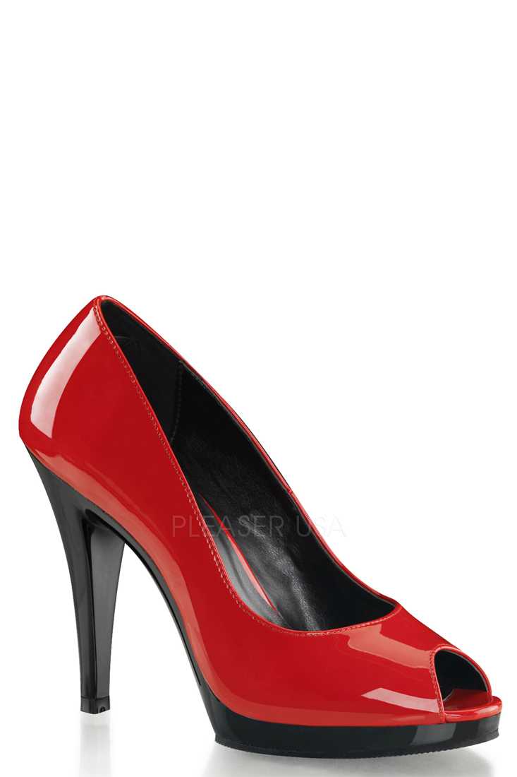 Red Black Peep Toe Pump High Heels Patent