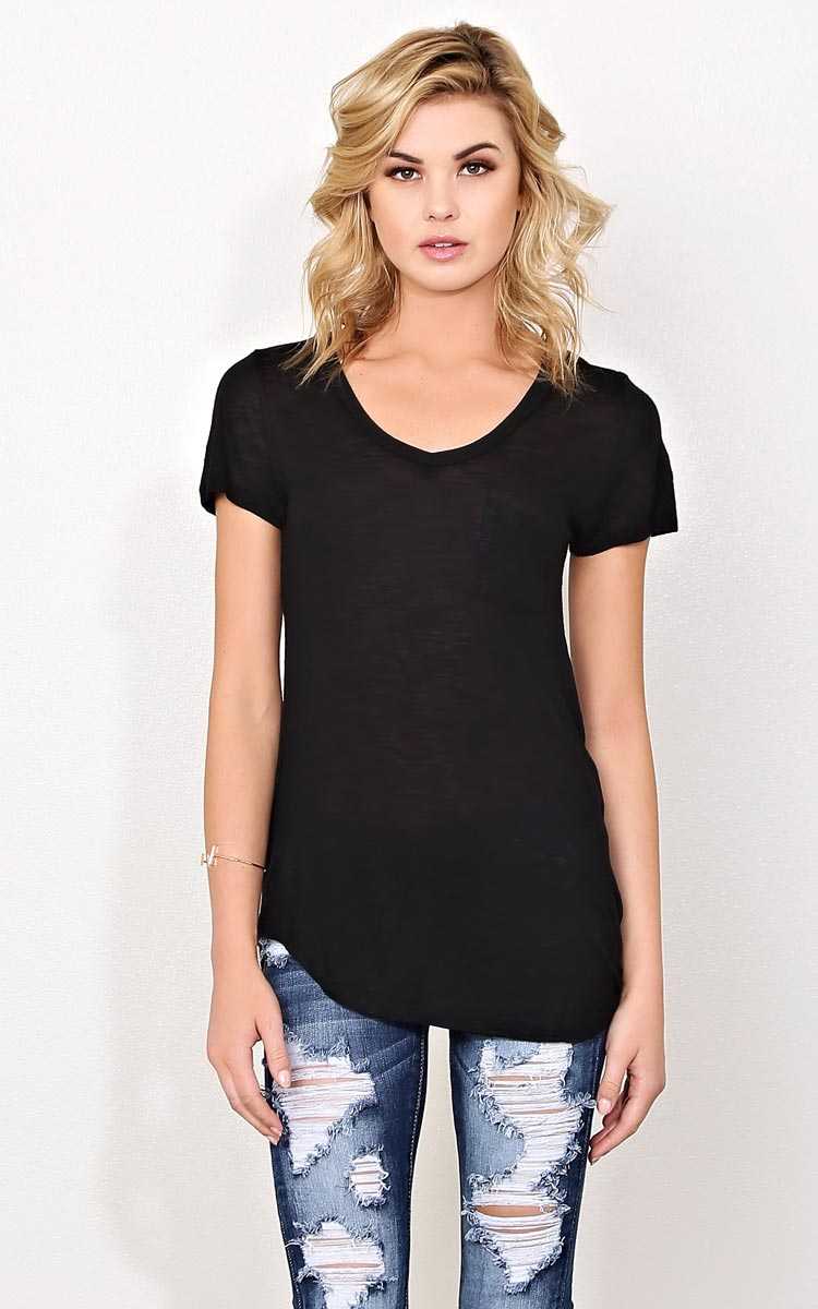 Black V Neck Pocket Tee - - Black in Size by Styles For Less