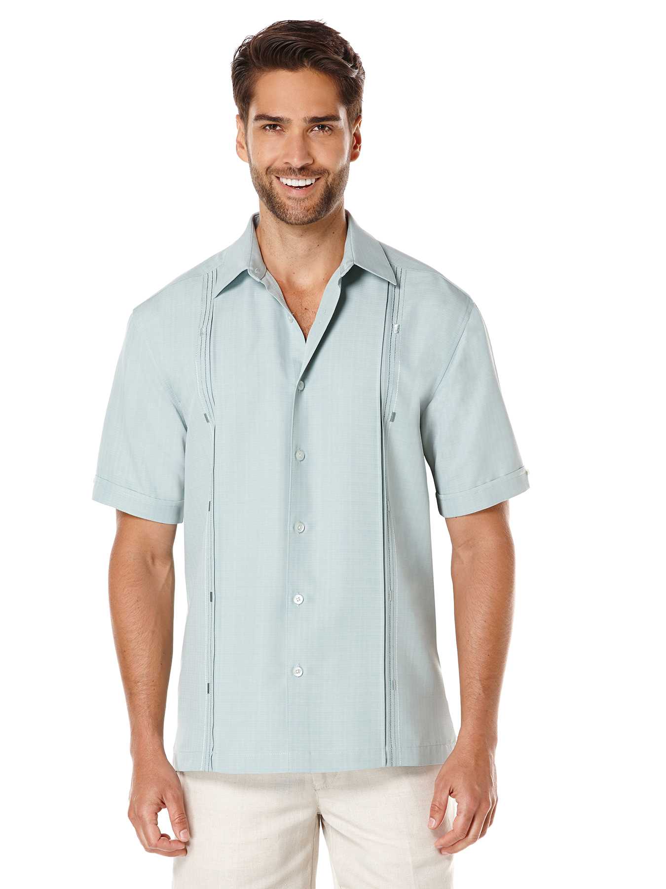 Cubavera Short Sleeve Texture Pleat With Ombre Geo Embroidery
