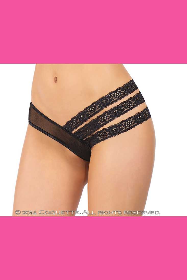 Black Asymmetrical Mesh Lace Panty