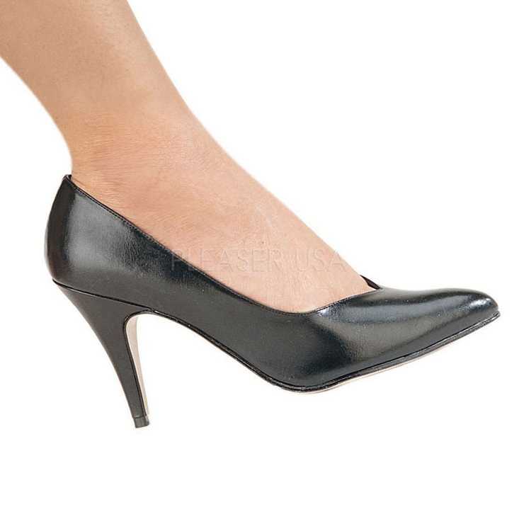 Black Faux Leather Pointed Toe Pump High Heels