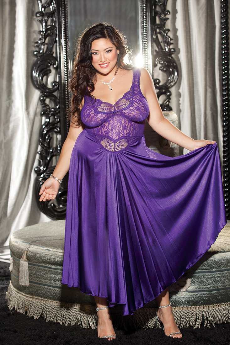 Plum Plus Size Stretch Lace Tricot Long Gown