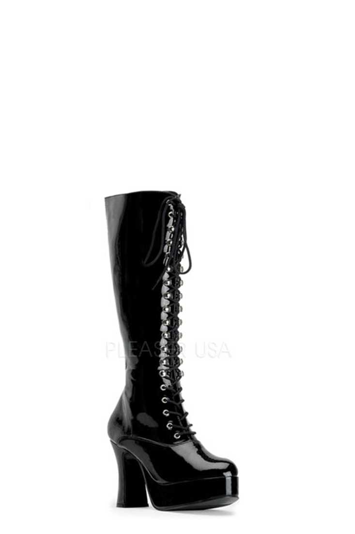 Black Lace Up Chunky Platform Boots Patent