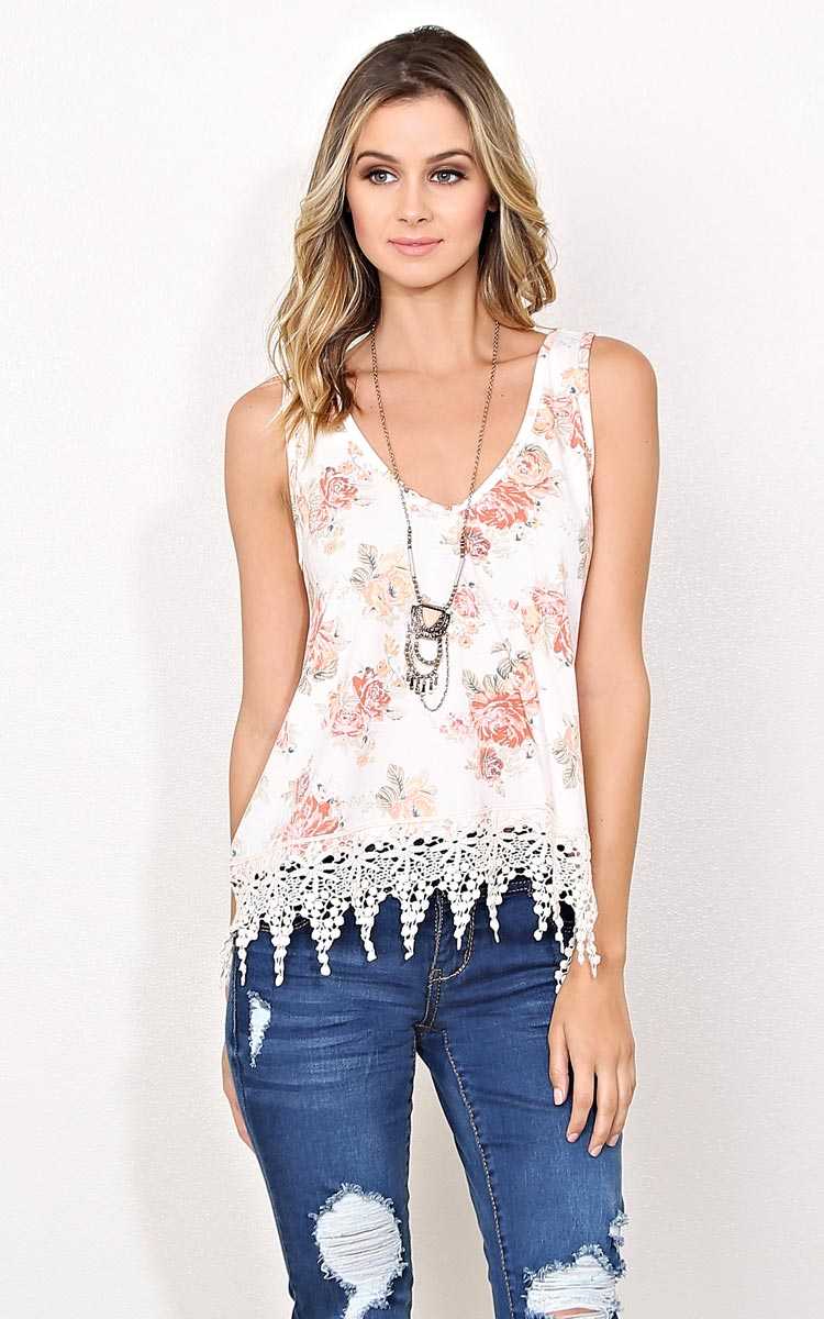 Vera Floral Crochet Knit Tank - - Ivory Combo in Size by Styles For Less