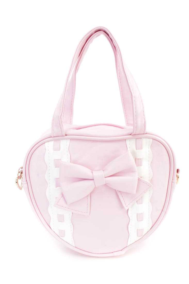 Pink Faux Leather Two Tone Heart Mini Handbag
