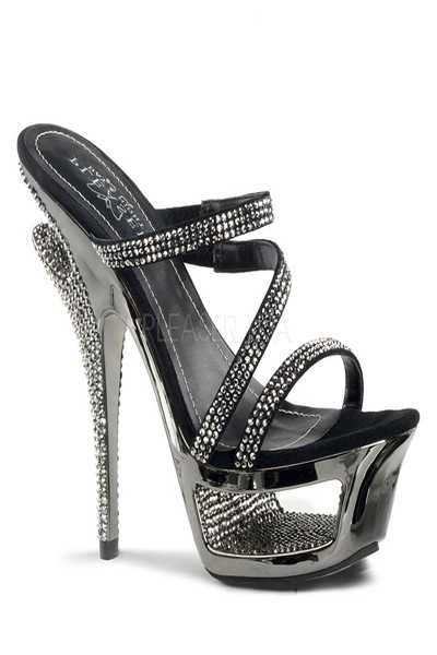 Black Suede Rhinestones Asymmetrical Straps Platform High Heels