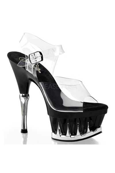 Clear Black Strappy Spike Carved Platform High Heels