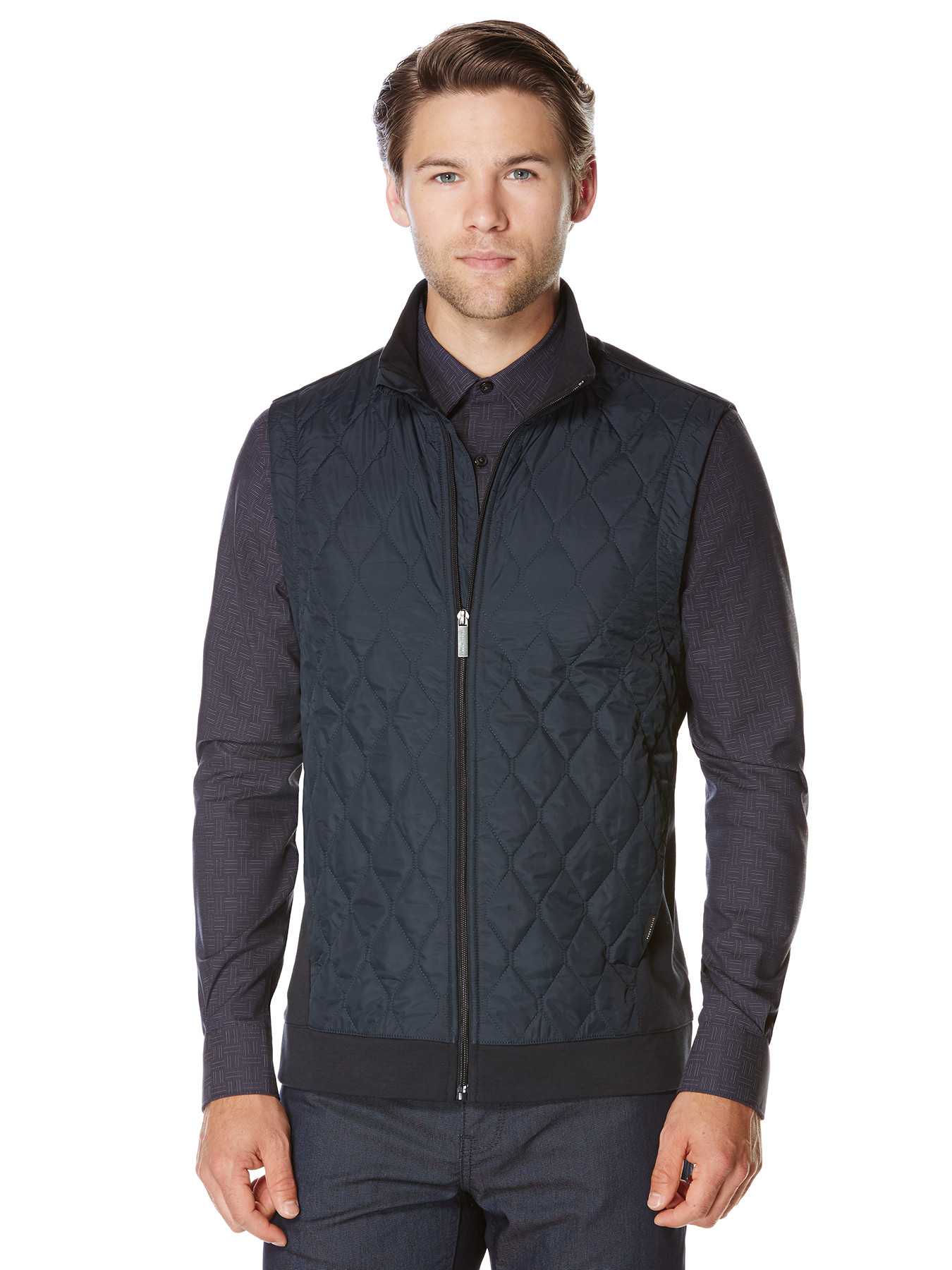Perry Ellis Quilted Front Full Zip Vest