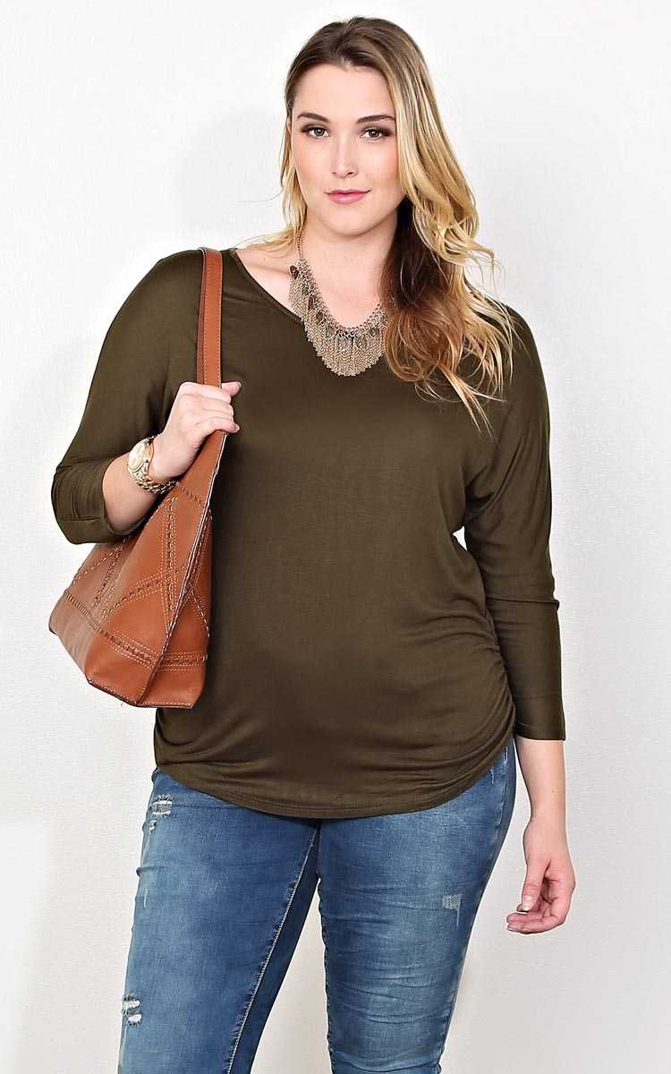 Plus Size Lexi Knit Dolman Top - Olive/Drab in Size by Styles For Less