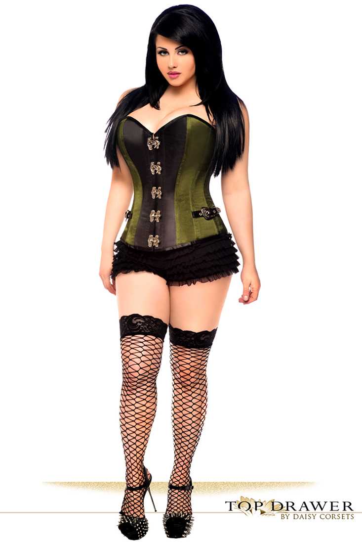 Olive Buckle Steel Boned Two Tone Sexy Lace Up Corset