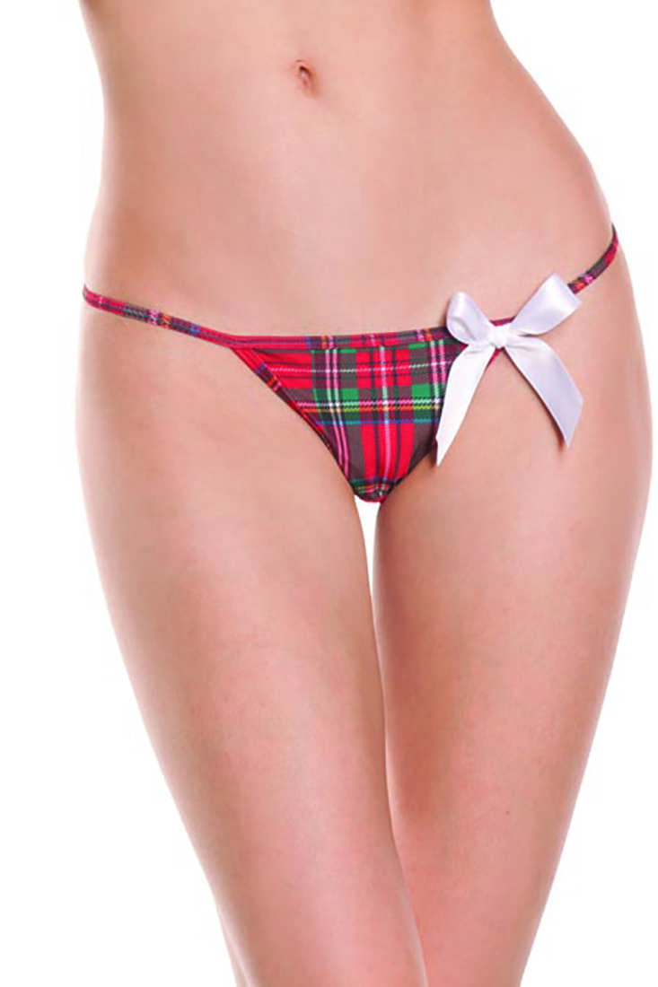 Red Plaid Schoolgirl Crotchless Sexy G-String