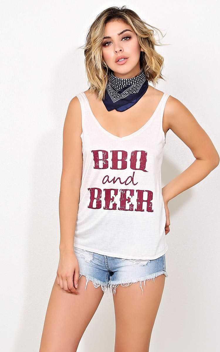 BBQ AND BEER Knit Tank - - Oatmeal in Size by Styles For Less