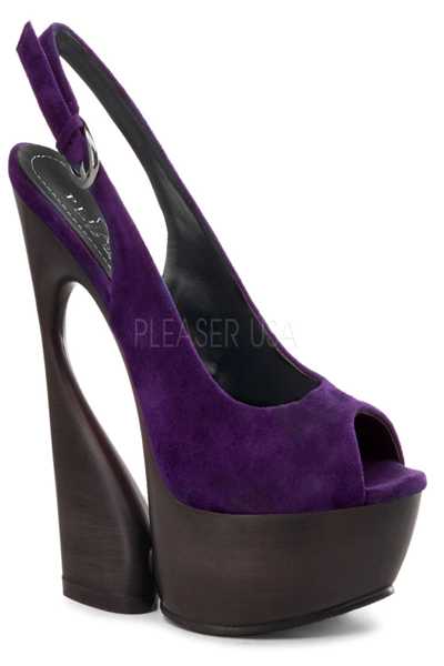 Purple Suede Slingback Peep Toe Platform Sculptured Wedge Heel
