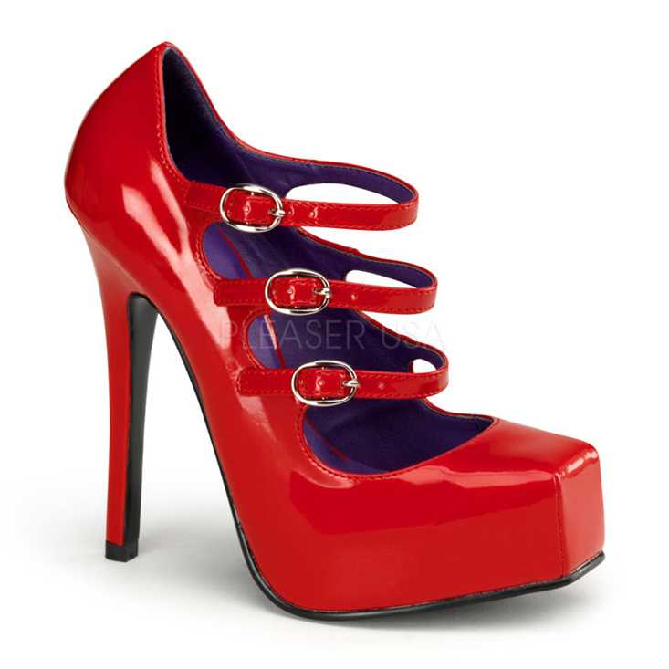 Red Patent Faux Leather Strappy High Heels