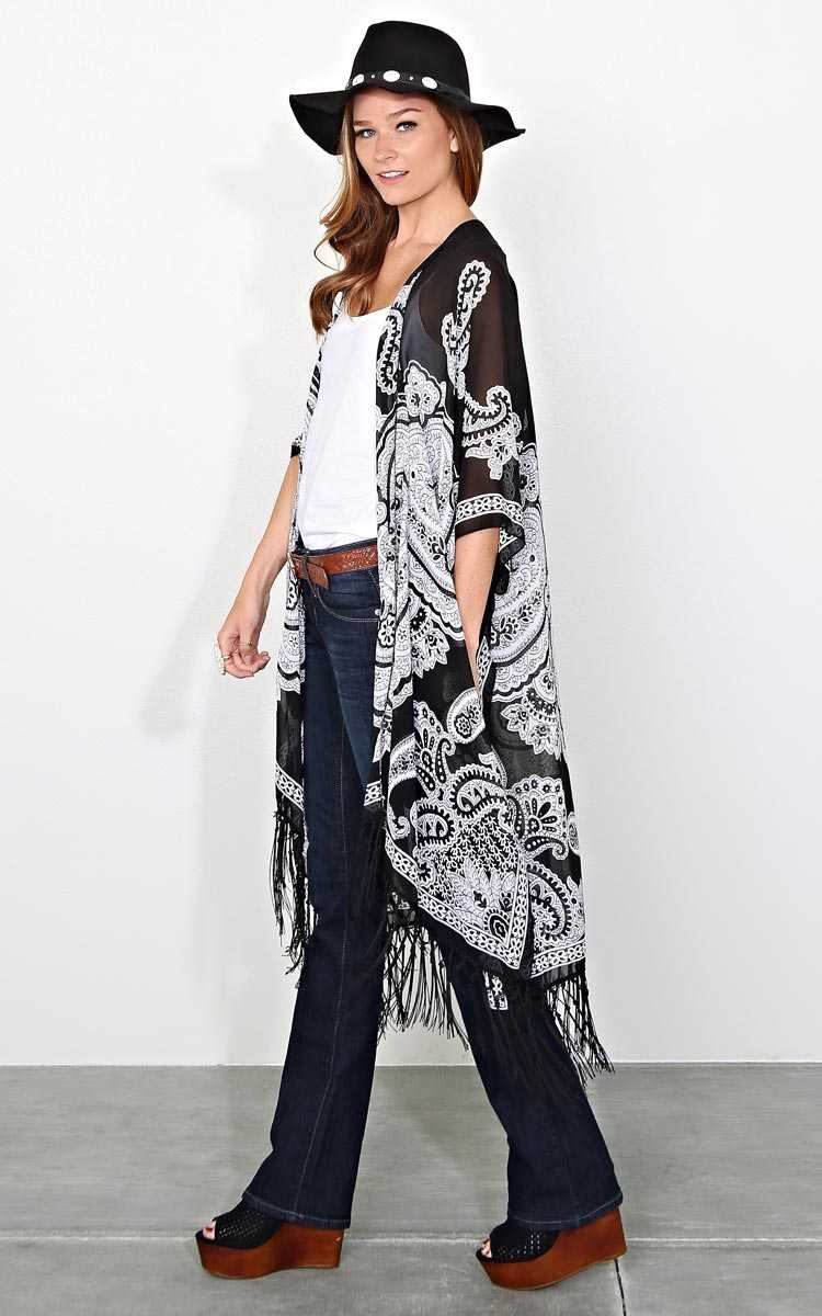 Paisley Vision Woven Duster - LGE - Black Combo in Size Large by Styles For Less