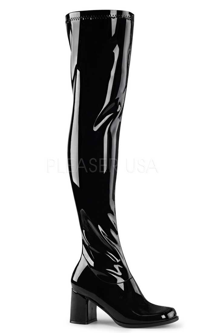 Black Over The Knee Block Heel Boots Patent