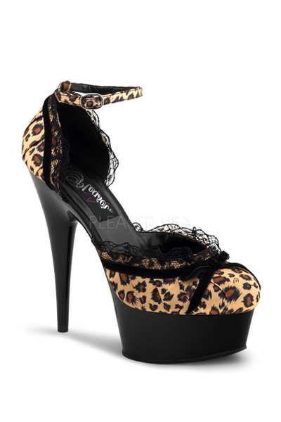 Leopard Print Satin Ruffle Trim High Heels
