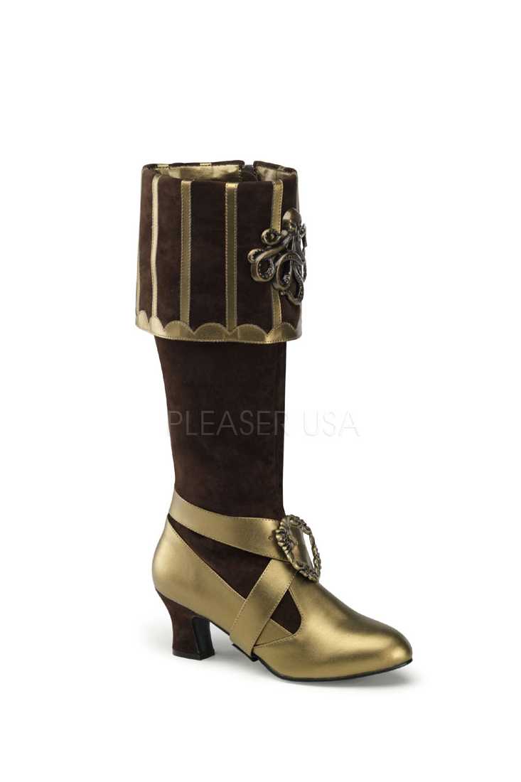 Brown Bronze Knee High Cuffed Boots Velvet