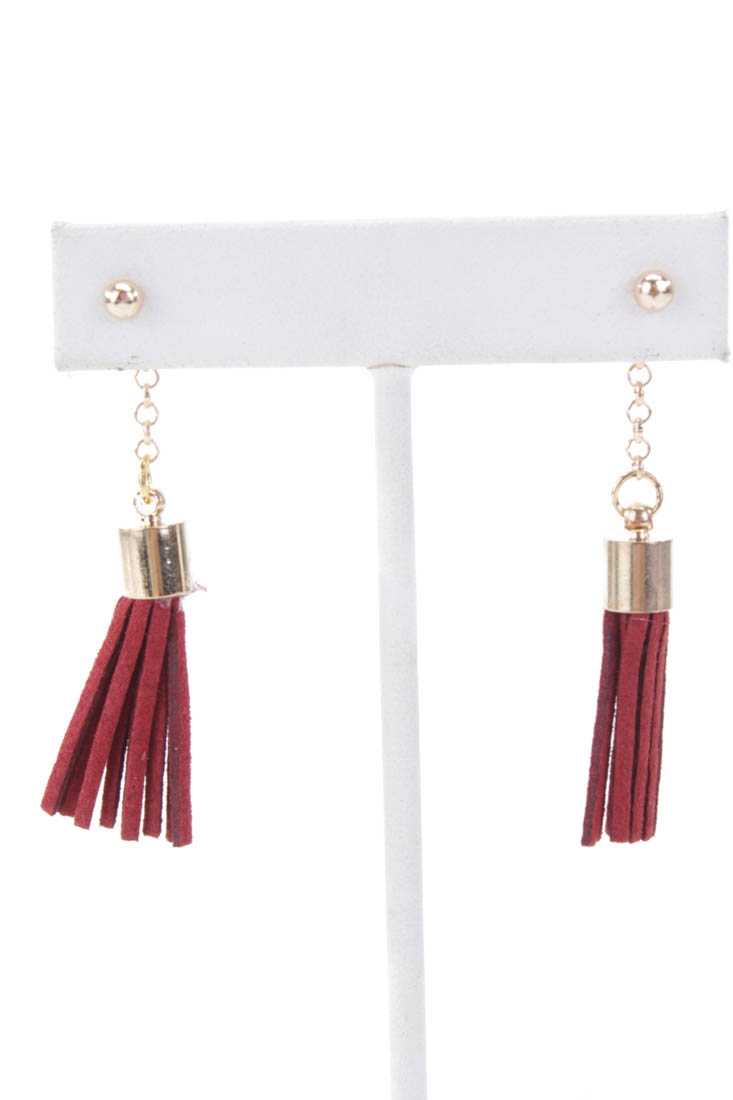 Rust Faux Suede Tassel Studded Earrings