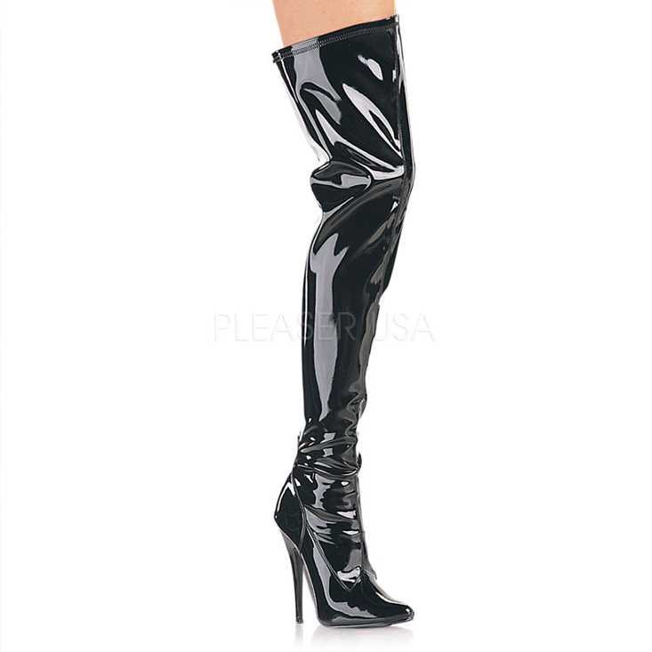 Black Stretch Patent Thigh High Boots