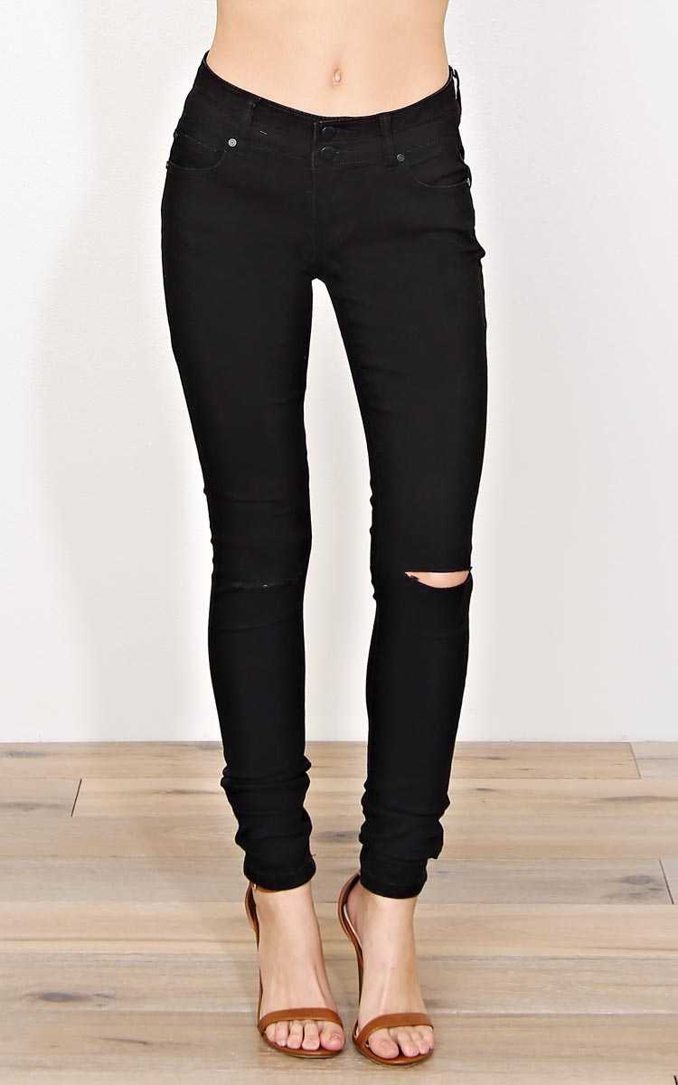 Tough Stuff Distressed Skinny Jeans - Black Denim in Size by Styles For Less