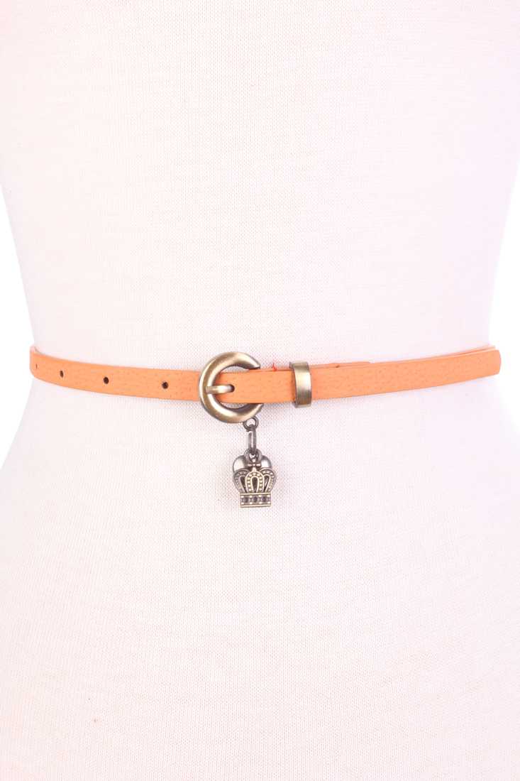 Orange Heart And Crown Charm Faux Leather Belt