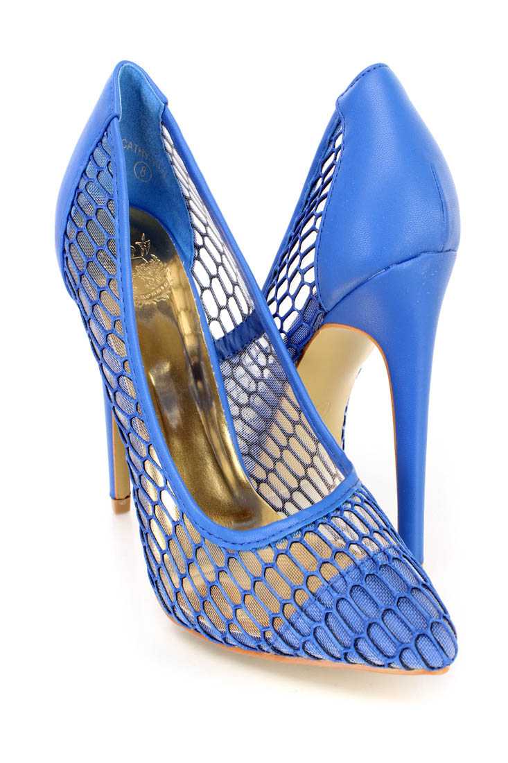 Blue Cute Out Mesh Cute Fall Single Soles Heels Faux Leather