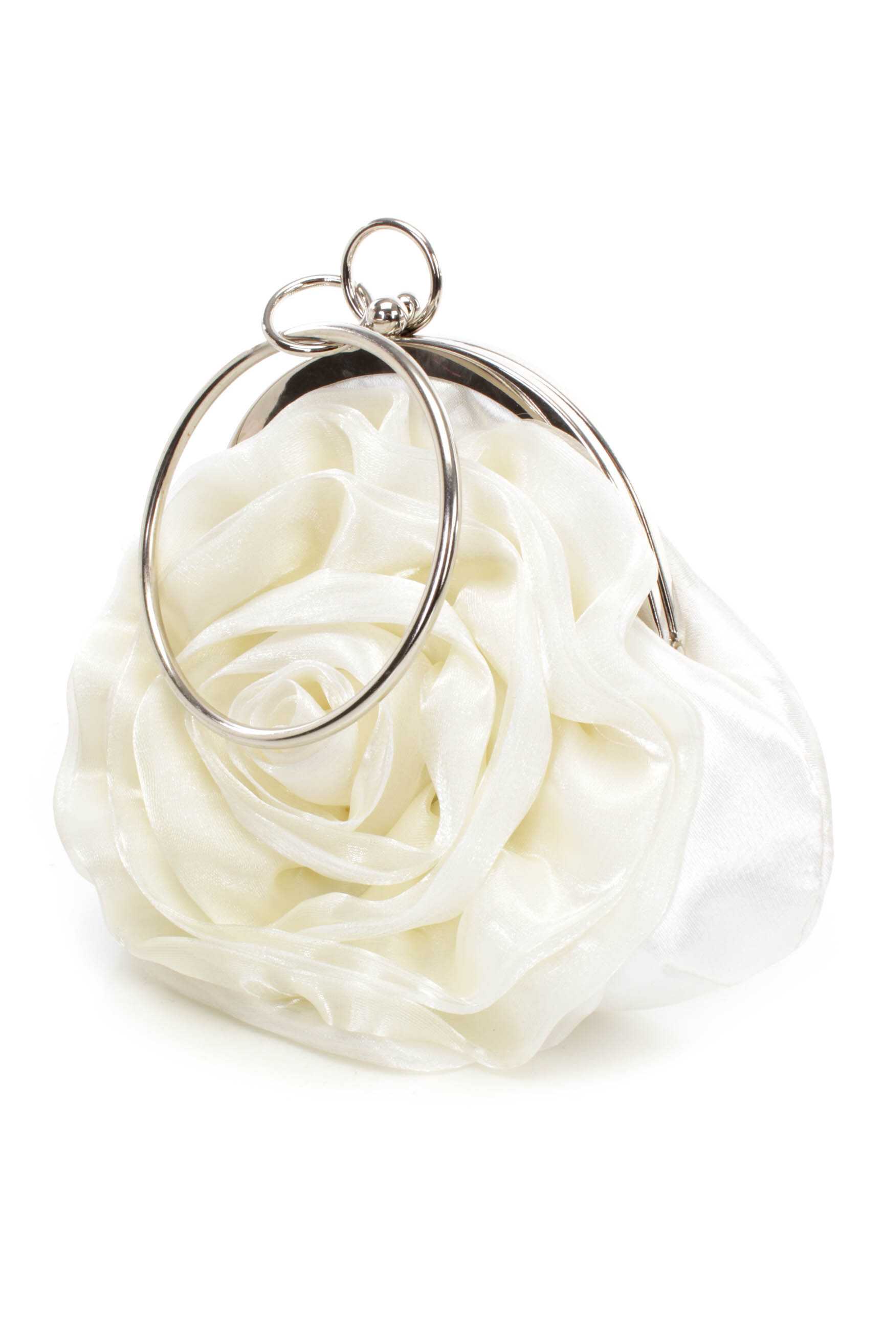 Ivory Floral Mesh O-ring Wrist-let Clutch