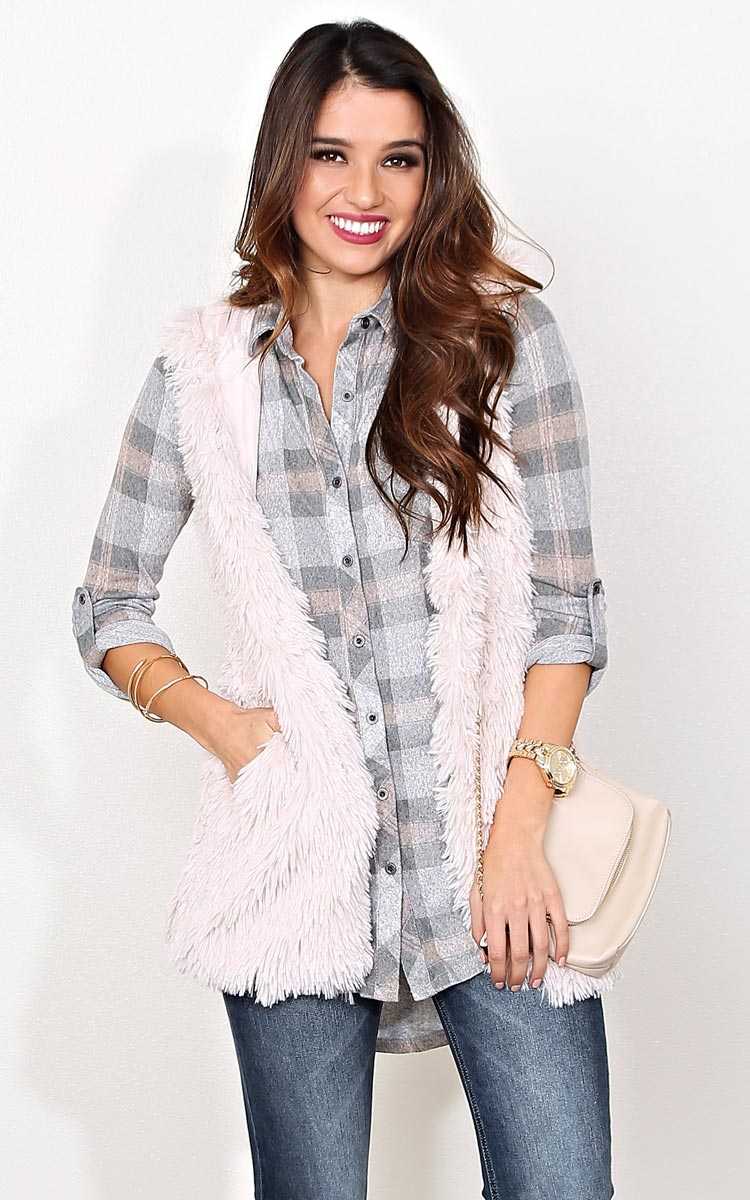 Berlin Shaggy Faux Fur Vest - - Blush in Size by Styles For Less