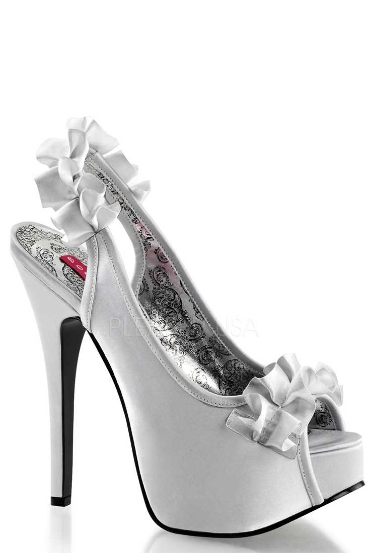 Silver Ruffle Detailed Slingback Platform High Heels Satin