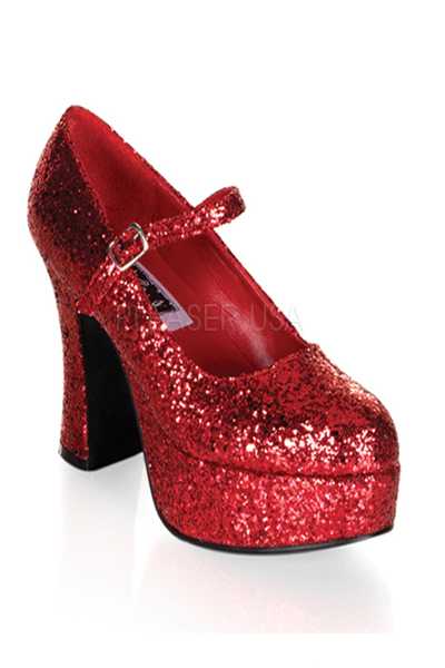 Red Glitter Chunky Heel Mary Jane Platform Pump