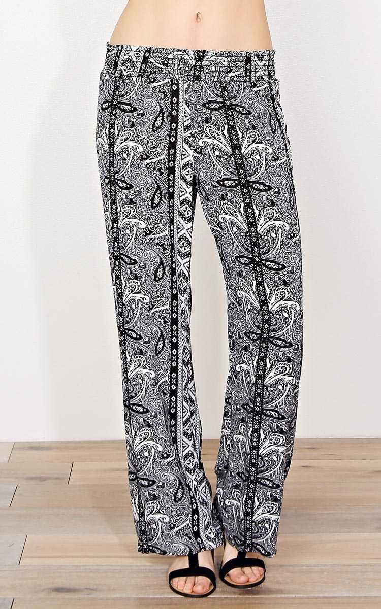 Calypso Woven Gauze Palazzo Pants - - Black/White in Size by Styles For Less