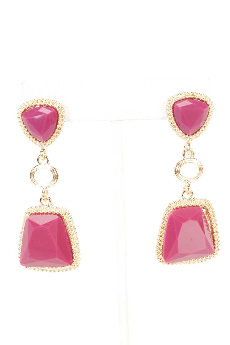 Mauve Faceted Beaded High Polish Metal Dangle Earrings