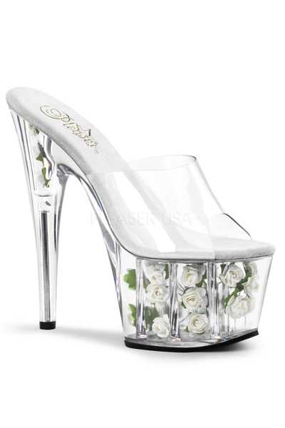 Clear White Floral Platform High Heels